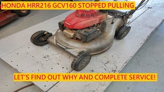 Honda HRR216 Self Propel Problem GCV160 Annual Service [upl. by Eniahs]