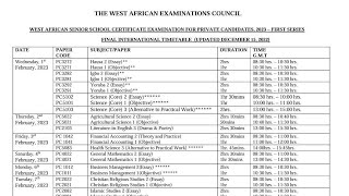 2023 WASSCE WAEC GCE TIMETABLE FOR PRIVATE CANDIDATES FIRST SERIES Download PDF [upl. by Ecinej]