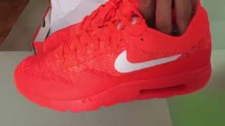 Nike Air Max 1 Ultra Flyknit Red White Unboxing and Review [upl. by Ervin]