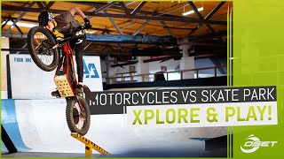 Indoor Skate Park Fun on Motorcycles OSET TXP [upl. by Sirrom706]