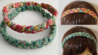 DIY Beautiful Wide Elastic Chunky Braided Headband  How to Make 3 strand Plait Fabric Hairband [upl. by Anas]