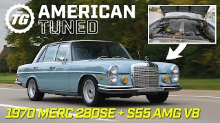 This 1970 Mercedes 280 SE packs an S55s AMG V8 and a 6speed manual  American Tuned ft Rob Dahm [upl. by Khajeh366]