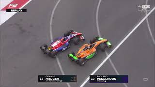 Dennis Hauger overtake on Richard Verschoor F2 Azerbaijan GP 2024 sprint [upl. by Bred]