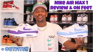 Nike Air Max 1 Field Purple amp University Blue Unboxing Review amp On Feet  How to Style Summer 2024 [upl. by Welcy]