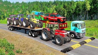 TRANSPORTING PIXAR CARS amp FRUITS WITH COLORED amp JOHN DEERE vs CLAAS vs TRACTORS  BeamNGdrive 962 [upl. by Nawed808]