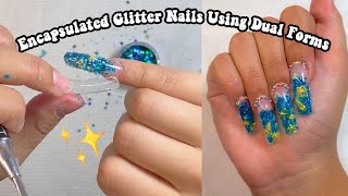 How To Glitter Ombre Using Dual Forms  Polygel Nail Tutorial [upl. by Htebasyle540]