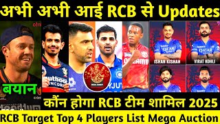 IPL 2025 RCB Team Target 4 Top Players In Mega Auction 2025  Ab Devilliers Pick Top 4 Players RCB [upl. by Block298]