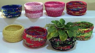 FÁCIL DIY CESTAS de CORDA e TECIDO  BASKETS ​​Made of ROPE and FABRIC  CESTAS de CUERDA y la TELA [upl. by Alister]