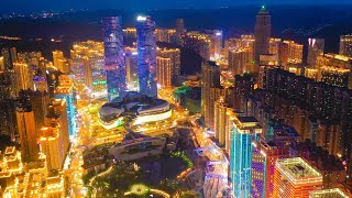 Aerial photography China Guiyang Flower Orchard night view in Guizhou [upl. by Knowling]