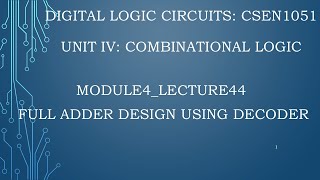 module4lecture44Full adder design using decoder [upl. by Sabra911]