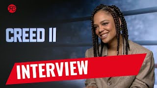 Tessa Thompson Interview  CREED II  ROCKYS LEGACY [upl. by Ellehcyt]