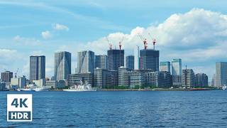 Water bus tour from Odaiba to Asakusa Tokyo Mizube Line  4K HDR with Japanese ambience [upl. by Ahsyekal]