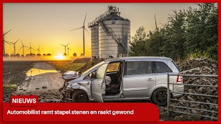 Automobilist ramt stapel stenen in Wagenborgen en raakt gewond [upl. by Ellerihs]