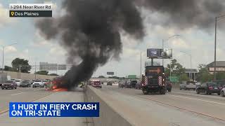 1 injured in fiery I294 crash near OHare Illinois State Police [upl. by Eirrej786]