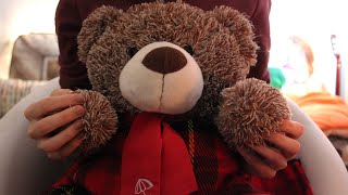 ASMR 🧸Cozy triggers🧸 teddy bear faux fur scarves candle sounds [upl. by Hubey567]