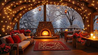 Cozy Winter Cabin Ambience ❄ Soft Jazz Music and Crackling Fireplace to Chill Out on Snowy Day [upl. by Sucrad]