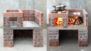 Build a 2in1 outdoor wood stove with brick  cement \ DIY wood stove [upl. by Teryn]