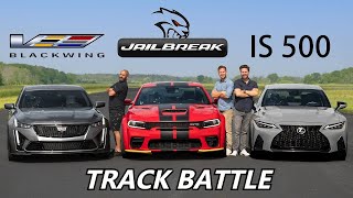 2022 Dodge Charger Jailbreak vs CT5V Blackwing vs Lexus IS 500  With CHRIS HARRIS  DRAG RACE [upl. by Assirral]