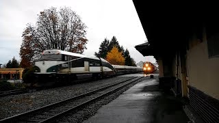 Two Amtrak Cascades trains and a BNSF Manifest  Kent WA 111217 [upl. by Bolanger]