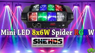 Mini LED Beam 8x6W Spider Light RGBW Laser DJ Show cabeza móvil SHEMnBS0806A Unboxing y Review [upl. by Myke235]