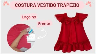 COMO COSTURAR VESTIDO INFANTIL TRAPÉZIO COM FRANZIDO BARRA E LAÇO FRENTE vestidoinfantil costura [upl. by Carmelia]