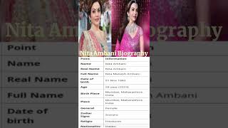 life story Nita Ambani  Nita Ambani Biography ambaniwedding ambani shorts viral trending [upl. by Htirehc]