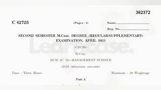 Management Science Question Paper 2023  MCom  2nd Semester  Calicut University [upl. by Otnicaj]