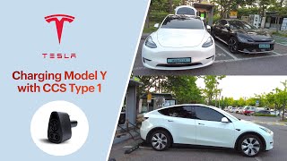 Charging Tesla Model Y with CCS1 and CHAdeMO [upl. by Oilenroc]