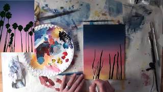 10MinutenMalerei Zauberhafte Palmen im Sonnenuntergang 🎨 Acryl malen  Tutorial  Anfänger [upl. by Elehcor]