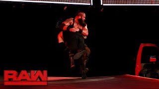 Roman Reigns Spears Braun Strowman off the stage Raw July 3 2017 [upl. by Yenterb]