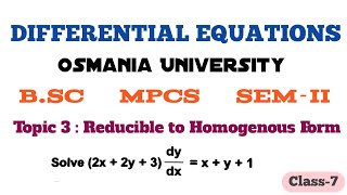 Topic3Differential Equations Reducible to Homogeneous FormBScSEMII [upl. by Leftwich]