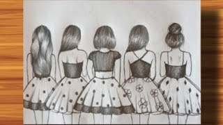 How to draw five girls best friends step by step easybff drawing easy ❤️girl best friends drawing [upl. by Isnyl477]