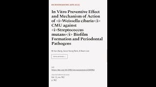 In Vitro Preventive Effect and Mechanism of Action of Weissella cibaria CMU against S  RTCLTV [upl. by Atiuqiram578]