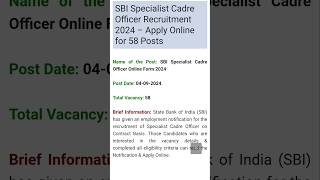 SBI Specialist Cadre Officer Recruitment 2024  Apply Online for 58 Posts [upl. by Deny]