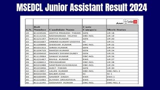 MSEDCL Junior Assistant Result 2024  Cut Off Marks Merit List [upl. by Allianora]