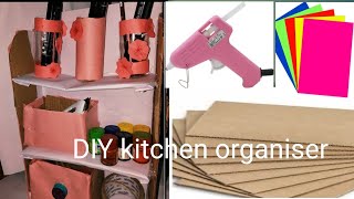 Kitchen organiser with bottles  Shelf out of cardboard boxRecycling cardboard boxes diy [upl. by Berton]