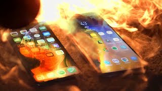 Elon Musk Flamethrower iPhone XS vs Galaxy Note 9 [upl. by Oiralih]