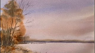 Paint A HOLIDAY CARD Beautiful EASY FROZEN LAKE Loose Watercolor Landscape Painting Watercolour demo [upl. by Nosduj]