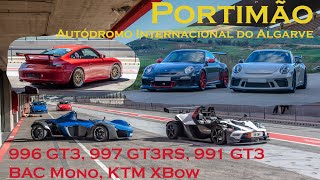 Portimao 1 lap comparison  996 GT3 997 GT3 RS 991 GT3 BAC Mono KTM XBow [upl. by Odrarej127]