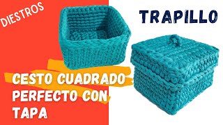 🤯CESTA CUADRADA perfecta en TRAPILLO paso a paso crochet ideal para principiantes Versión diestra [upl. by Tesler]