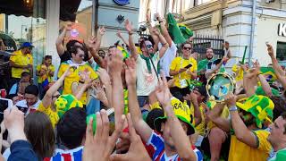 Brazilian fans vs Argentine fans Nikolskaya street Moscow Russia 06182018 [upl. by Noevad]