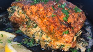 HOW TO MAKE CRAWFISH STUFFED SALMON  THE BEST STUFFED SALMON RECIPE [upl. by Aytac]