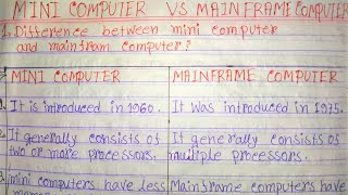 Difference between mini computer and mainframe computer in hindiMainframe computer vs mini computer [upl. by Northrup682]