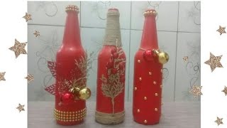 GARRAFAS DECORADAS PARA O NATAL  Passo a Passo [upl. by Oivalf]