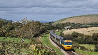 Trains at the Swanage Railway 260923 Including the XC HST Farewell Tour [upl. by Enatan]