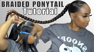 How To Sleek Mid Braided Ponytail  Two Part Ponytail  Beginner Friendly [upl. by Anrat359]