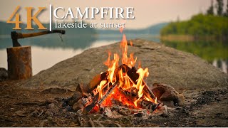 4K Campfire at Sunset  Loon calls amp Sounds of the North ASMR [upl. by Croft]