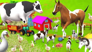 Giant Cow Horse Magical Tractor JCB Farm Animals Transportation 3D Barn Animals Compilation Videos [upl. by Tallie]