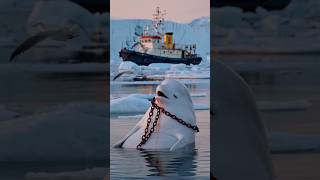 A pregnant female whale trapped in a chain is rescued by a female rescuer animals [upl. by Auqenehs]