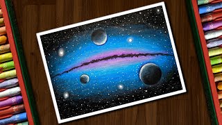 Galaxy Drawing for beginners with Oil Pastels  step by step [upl. by Lilith]